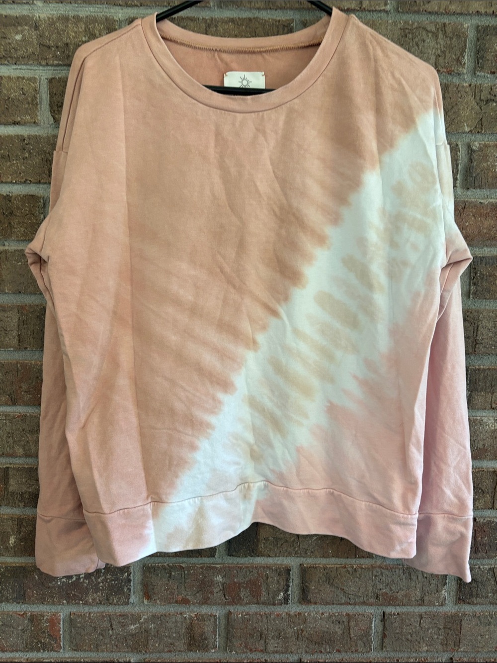aerie Offline Peach Tie-Dye Crewneck Sweatshirt with White Diagonal Stripe